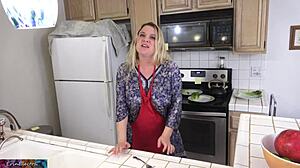 milking the stepson in kitchen before his date goes out