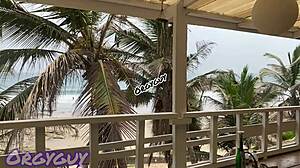 why does ebony wife flash pussy outdoors at beach house?