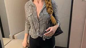 Russian amateur guy seduces his teacher into tight pussy riding and missionary fucking with big ass bouncing.