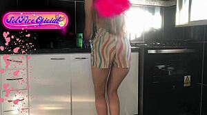 sol megan fire flashes ass while tidying kitchen as maid