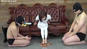 i love how my japanese mistress crushes food meanly and makes slaves lick her dominant feet