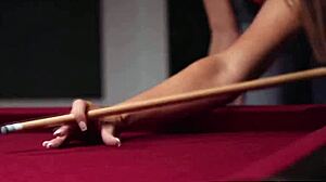 stepmom teaches stepdaughter billiards with kissing and oral