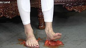 i love how my japanese mistress crushes food meanly and makes slaves lick her dominant feet