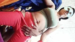 big boobs indian village wife riding husband in tight leggings for creampie