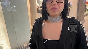 Meeting a fan at the mall leads to amateur latina wife enjoying pov blowjob and doggystyle ass licking in shop