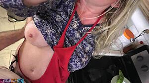 milking the stepson in kitchen before his date goes out