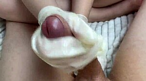 Kinky Step Sister Jerks Off Cock With Oiled Latex Gloves In Homemade POV