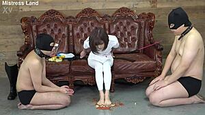 i love how my japanese mistress crushes food meanly and makes slaves lick her dominant feet