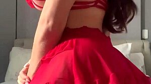 Solo video call featuring transsexual in fishnets