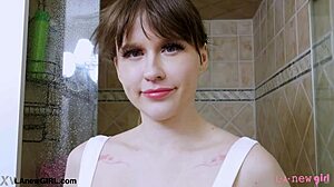 alluring blonde girl took a shower during casting interview