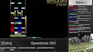 I love playing osu mania with jhlee0133 speedcore at 300 dt and 95.06 score.