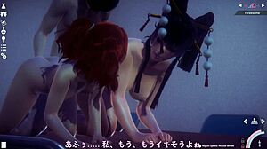 Honey Select 2 FMF threesome with Nyotengu and Kanna in office doggystyle action!