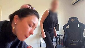 My stepmom caught me giving my boyfriend a blowjob and watched as he came.