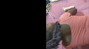 Freaky ebony latina slut gets sloppy pussy fuck with monster cock at home.