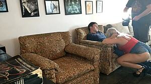 MILF Gives Blowjob Behind Cameras