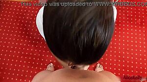 Brunette sucks dick deep then bends for doggystyle cum on pussy