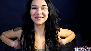 Cute Brunette Sabrina Teases With Juicy Cock Play