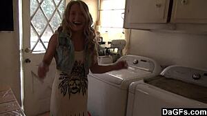 beautiful blonde babe is back from shopping and wants sex ride?