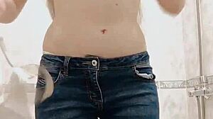 Skinny teen pees in bath