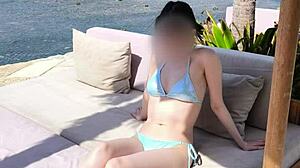 Japanese girl in blue bikini