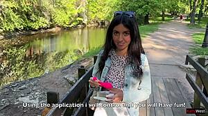 Does my friend control orgasms with vibrator in public?