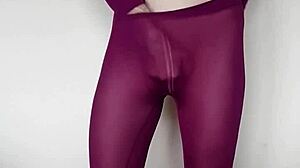 Check out the cum on these burgundy leggings