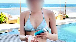 Japanese girl in blue bikini
