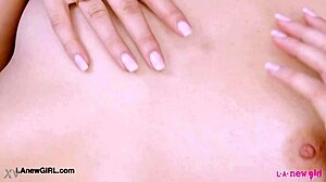 personal pov of alluring brunette amateur showing her adorable petite body in solo massage