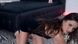 Hungarian honey with small tits and waist fucks huge dildos in shaved pussy solo!