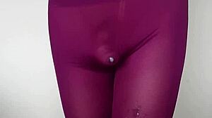 Check out the cum on these burgundy leggings