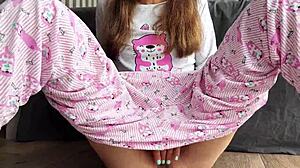 teen in pajamas masturbates and squirts