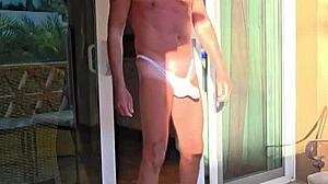 Pervy Guy STRETCHES on BALCONY During VACATION!