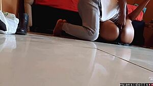 hot ebony babe strips wet pussy squirting in ripped clothes