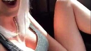 Amazing Blonde Masturbates in Car, Feeling Intense Orgasm Outdoors