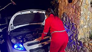 Pregnant Mechanic Trades Blowjob For Payment Outdoors