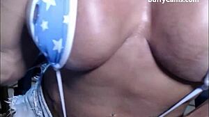 Brazilian female bodybuilder poses nude in fitness routine