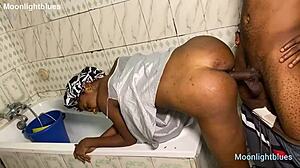 One time sex with lucky skinny plumber by the pool, featuring big black cock in homemade video.