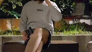 Shemale Ting Xuan Pees Outdoors Removes Underwear Masturbates In Park