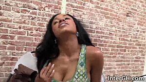 ebony teen backs her ass up to the glory hole, asking 'want this interracial fun?'