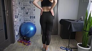 Fitness Girl Shows Off In Tight Leggings During Yoga Session