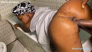 One time sex with lucky skinny plumber by the pool, featuring big black cock in homemade video.