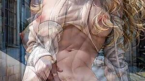 Glamorous blonde flashes pussy on street