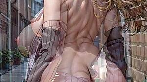 Glamorous blonde flashes pussy on street