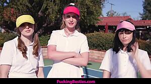 three horny teens 18+ seduce tennis instructor and fuck on court doggystyle 😏