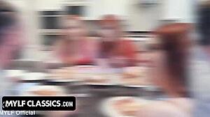 hey, they all want that cock for blowjob and pussy licking in this 4some with milf and redhead