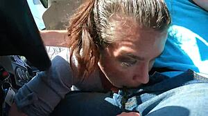 Lucky Driver Gets Wife's Jizz Swallow