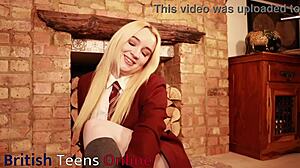 College Student Panty Stuffing In Cosplay Uniform With Big Natural Tits.