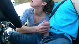 Lucky Driver Gets Wife's Jizz Swallow