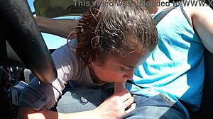 Lucky Driver Gets Wife's Jizz Swallow