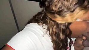 Ebony bbw sucks big black cock at gloryhole, juicy blowjob?